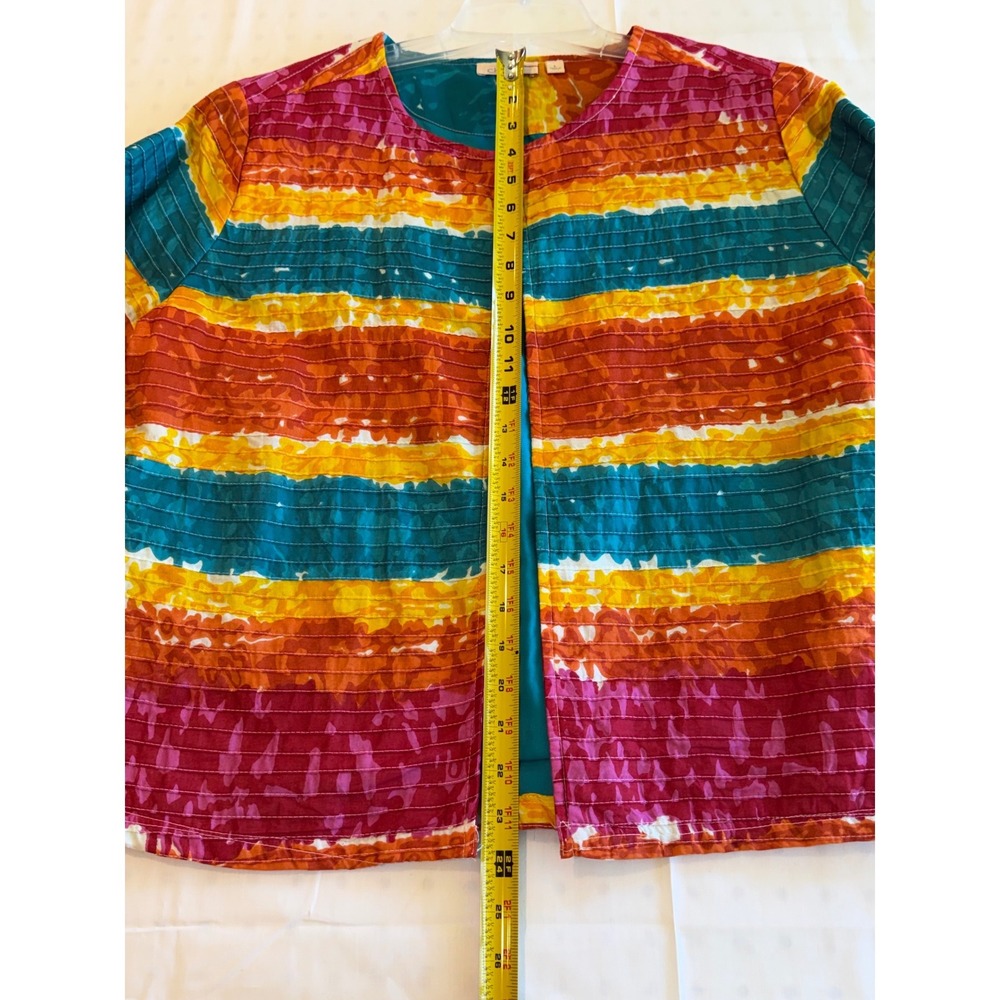Choices Womens Quilted Jacket Multicolor Striped Open Front Cotton L - Picture 3 of 7